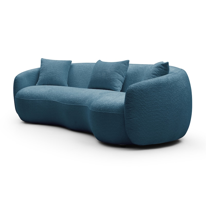 Modern Blue Curved Boucle Fabric Couch for Bedroom, Apartment