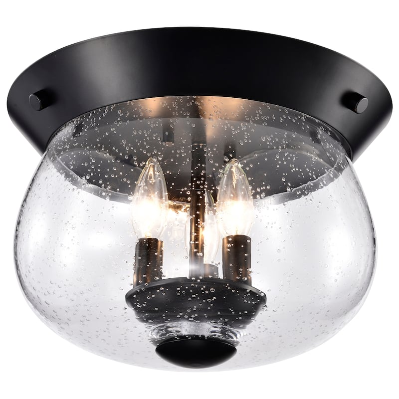 Boliver 3 Light Flush Mount - Matte Black Finish - Clear Seeded Glass