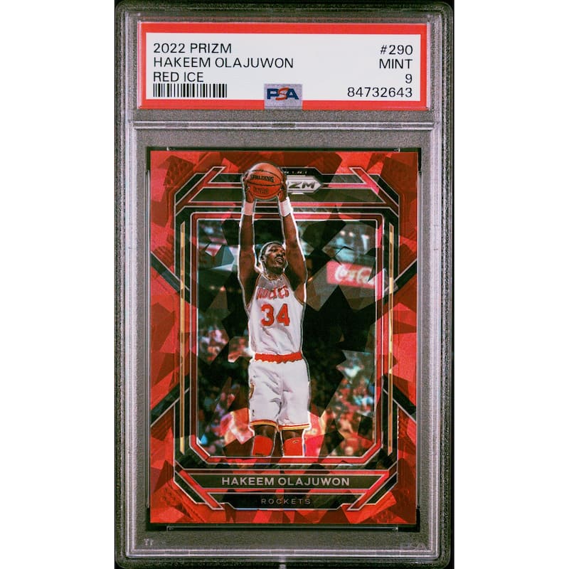 Hakeem Olajuwon 2022 Panini Prizm Red Ice Basketball Card #290 Graded PSA 9 - 8'6" x 11'6"