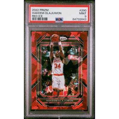 Hakeem Olajuwon 2022 Panini Prizm Red Ice Basketball Card #290 Graded PSA 9 - 8'6" x 11'6"