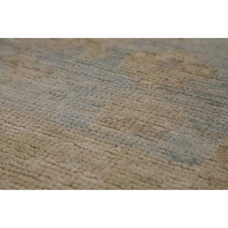 Vegetable Dye Oushak Turkish Large Rug Hand-Knotted Beige Wool Carpet - 10'0"x 14'7"