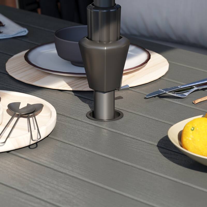 70.9" Outdoor Dining Table with Umbrella Hole, HDPE All Weather Patio Table Waterproof UV Resistant Rectangular Dining Table