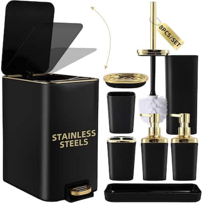 8-piece bathroom set with stainless steel trash can, toilet brush, toothbrush set, soap dispenser