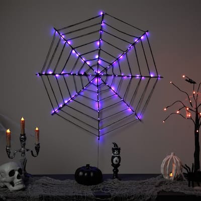16" Lighted Black B/O Spider Web Halloween Decoration with Purple LED
