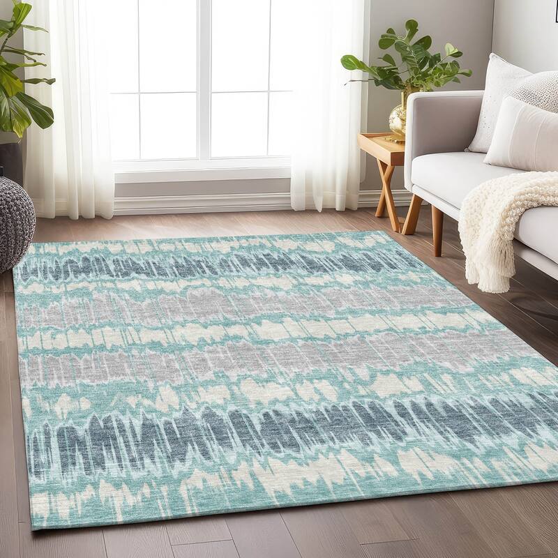 Premium Washable Super Soft Modern Stripe Mayfield Rug - Teal - 9' x 12' - Rectangle