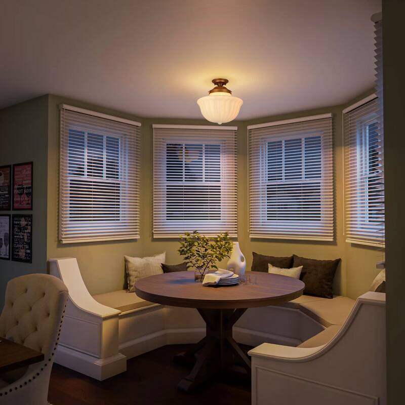 1-Light 14.9" Mid-Century Modern Gold Geometric Cone Milky White Glass Semi-Flush Mount Light - 14.9 in. W x 14.5 in. H