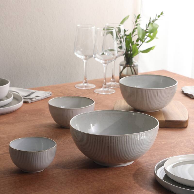 Gibson Elite Sandy Pines 4 Piece Nesting Bowl Set, 4", 5.5", 7" & 9" Round Stoneware Reactive Glaze Finish, Prep & Serving Bowls