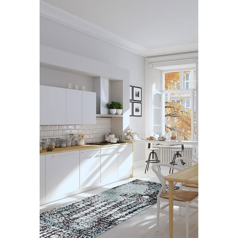 ECARPETGALLERY Hand-knotted Legacy Aqua, Black Silk, Wool Rug - 2'6 x 11'11