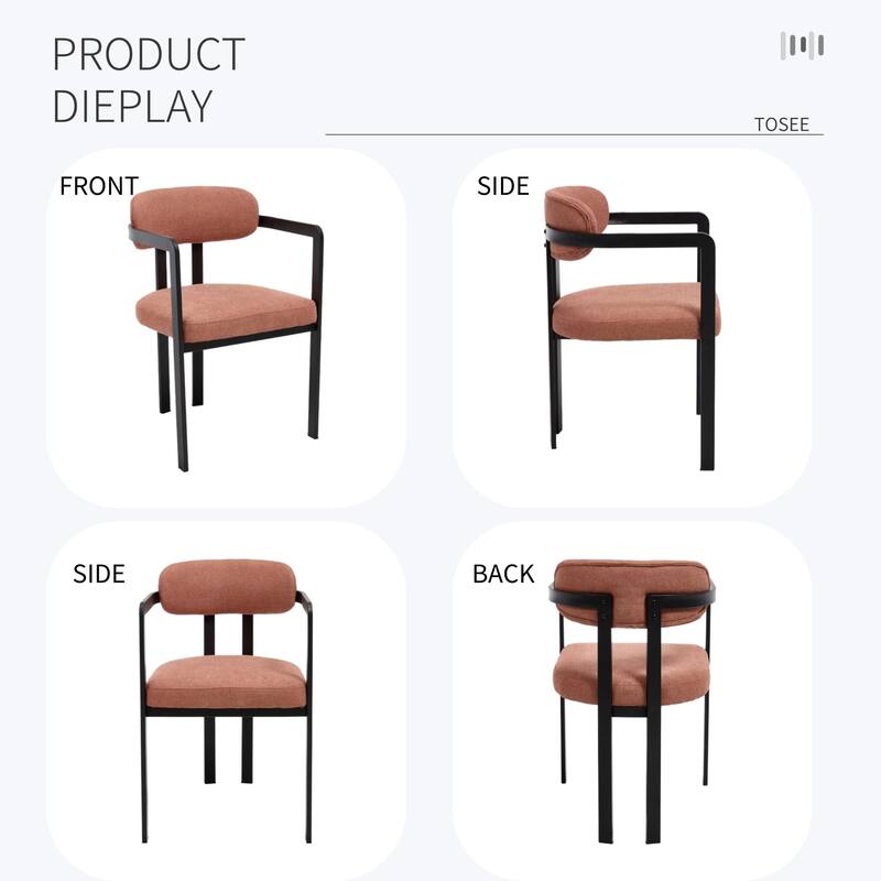 Mid-Century Modern Dining Chairs Set of 2 - Boucle Upholstered Seats with Black Metal Legs‌