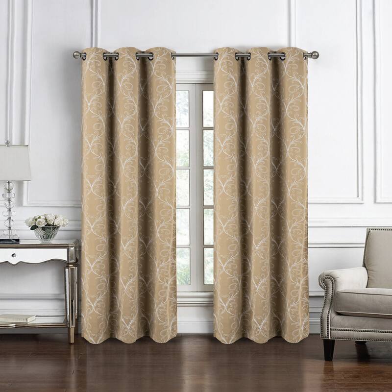 Kimber Embroidered Privacy Window Curtain Panel 84" or 90" - 54" x 90" - Taupe