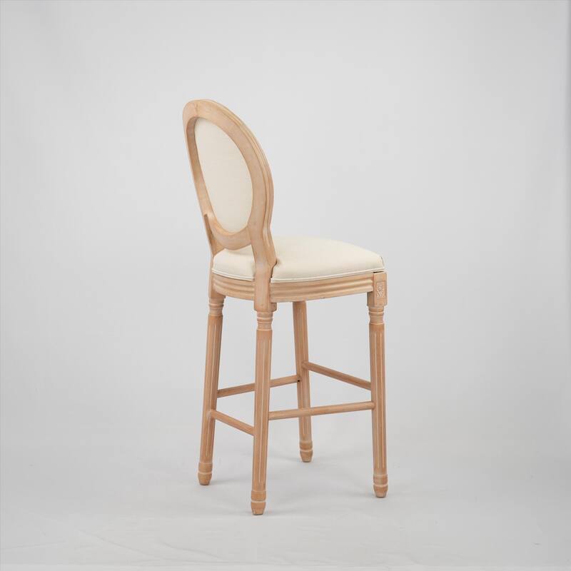 Modern Set of 2 Round Back Dining Chairs with Burlap Upholstered Seat and Wooden Legs for Dining Room, Bar and Living Room