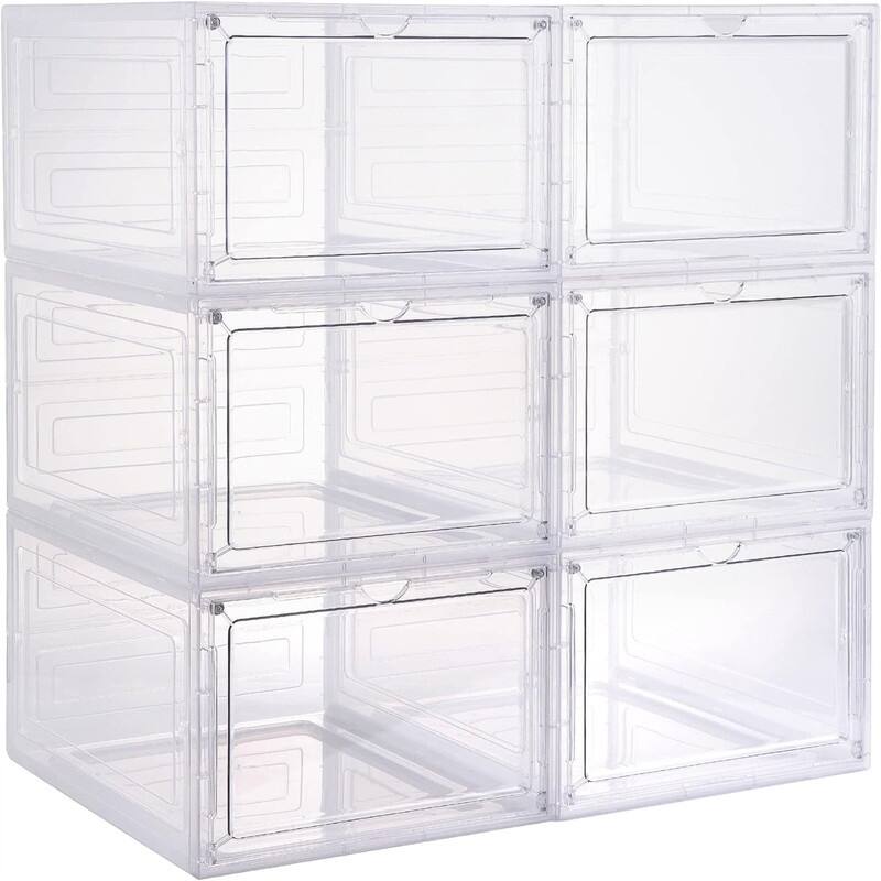 6 Pack Large Drop Front Shoe Boxes with Magnetic Door