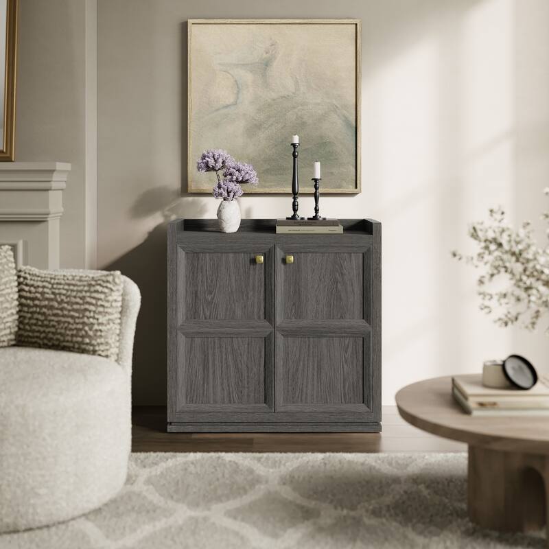Multifunctional Minimalist Side Cabinet with 3D Design - 33.7x32.9x15.4 - Dark Grey