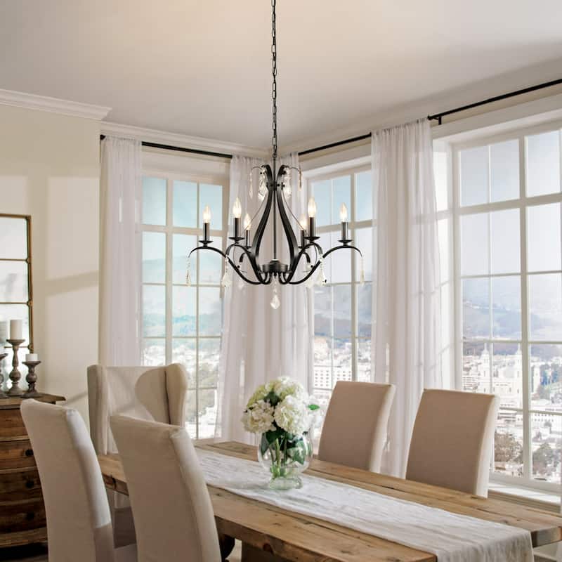 24'' French Country Crystals 6-light chandelier - N/A