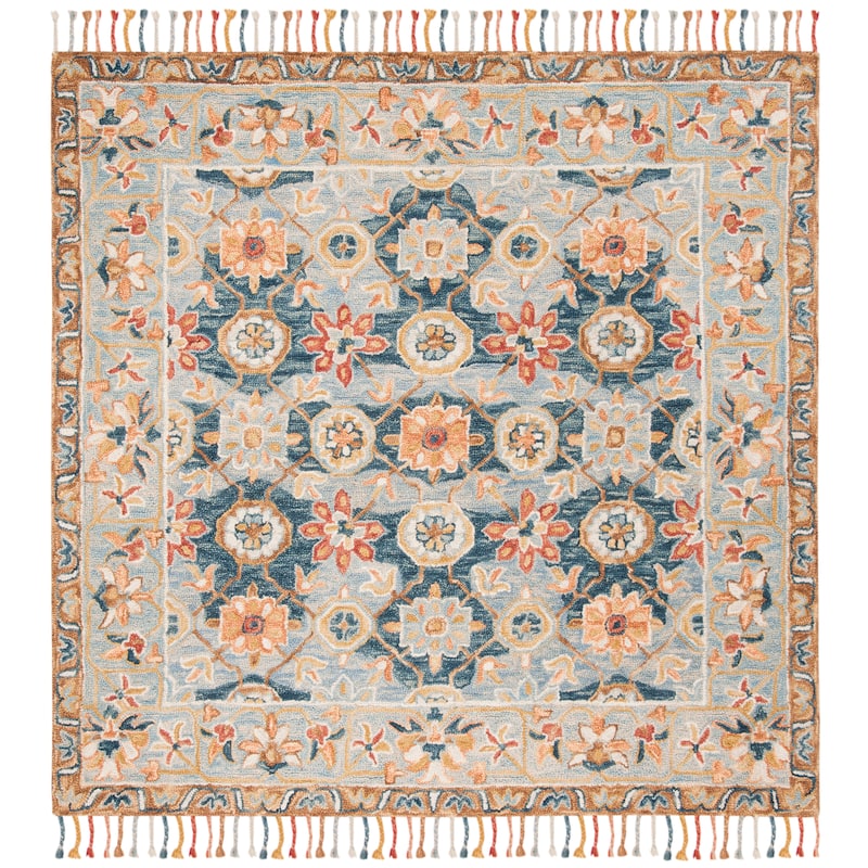 SAFAVIEH Handmade Aspen Libbie Boho Tassel Wool Rug - 9' x 9' Square - Grey/Navy