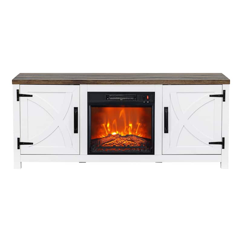 58-Inch Farmhouse Electric Fireplace TV Stand with Storage Cabinets and Adjustable Shelves
