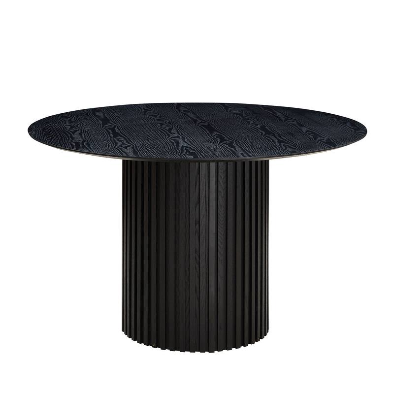 Modern Round Dining Table Display Table OfficeTable with Slatted Tambour Cylindrical Base & Anti-slip Mat