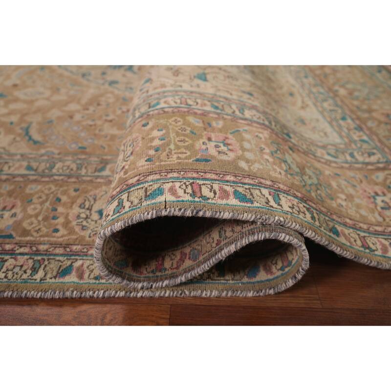 Light Brown Tabriz Persian Vintage Area Rug Handmade Wool Carpet - 6'7"x 9'7"