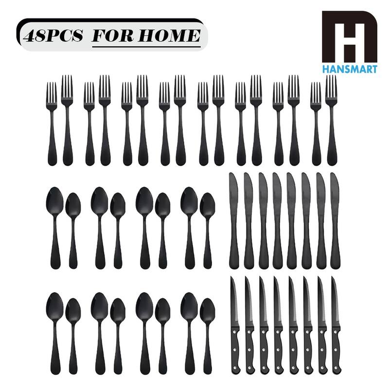48 Pieces Flatware Set With Steak Knives Stainless Steel Service For 8 - 48 pcs Black