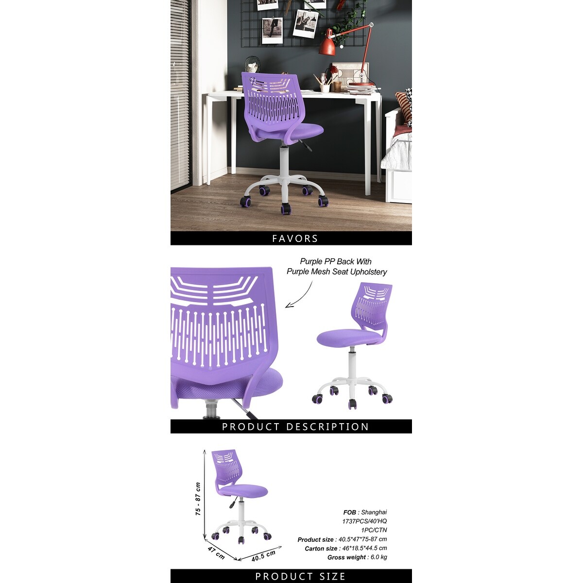 Plastic Task Chair With Adjust Seat Height