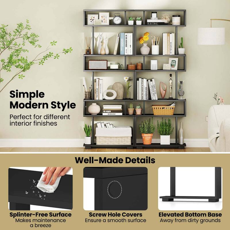 Costway 2 PCS Bookcase 6-Tier Bookshelf with Anti-Tipping Kit - See Details