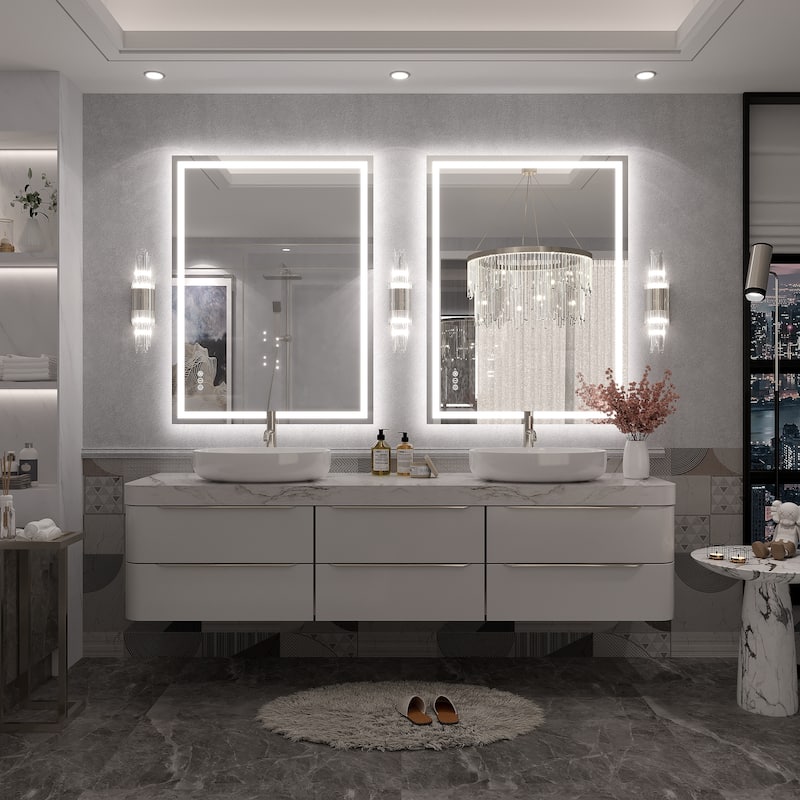 Large LED Bathroom Mirror with UL Listed, Front and Backlit, Anti-Fog