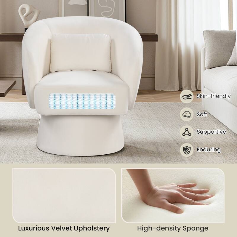 Gymax Swivel Accent Chair w/Curved Back Removable Lumbar Pillow 360