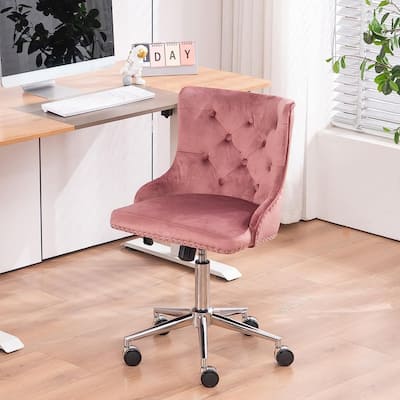 VINGLI Pink Velvet Office Chair with Wheels