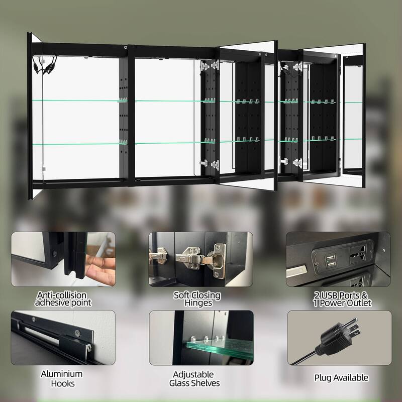 60'' W 30'' H Recessed Frameless Medicine Cabinet Mirror 9 Adjustable