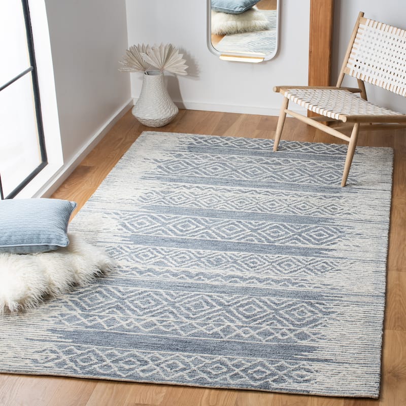 SAFAVIEH Handmade Metro Maelane French Country Wool Rug - 6' Square - Natural/Blue
