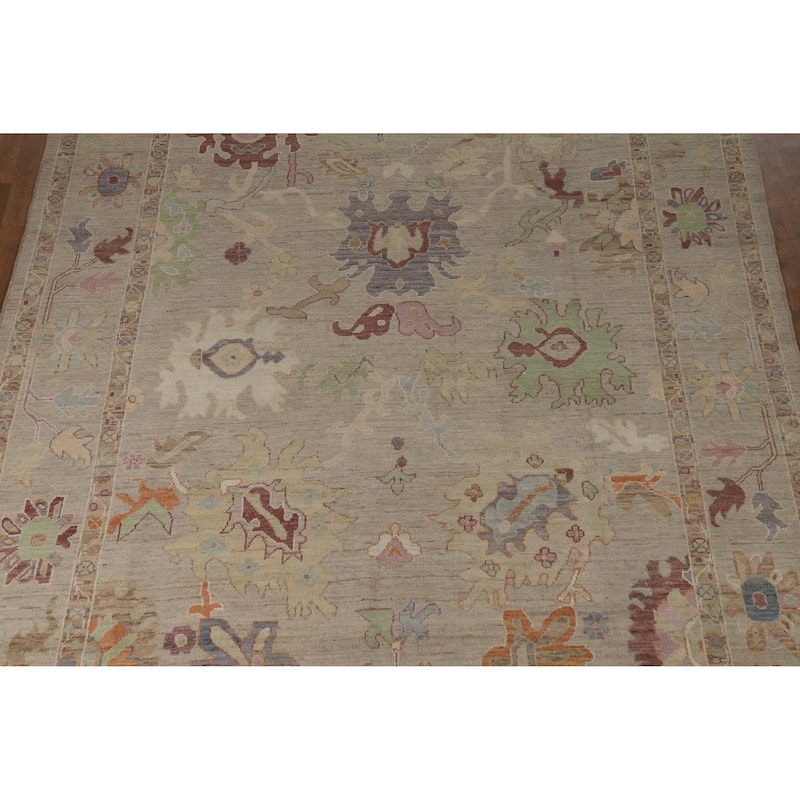 Hand Knotted Oriental 100% Wool Carpet Transitional All-Over Beige & Ivories Oushak Area Rug - 9' 10'' X 8' 2''