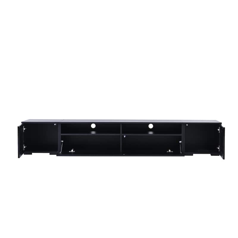 82.6" TV Console Table, Wood Entertainment Center with Push to Open Doors, LED TV Stand with Open Storage for Home Theatre