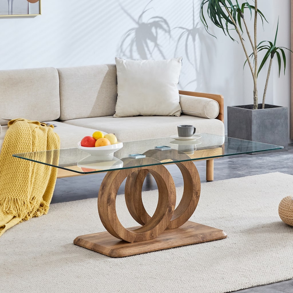 25.59" MDF Coffee Table with Circular Base & Clear Top