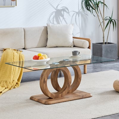 Modern Style Glass Top Mdf Coffee Table With Base