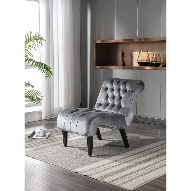 Silver Modern 22.8" Tufted Accent Chair with Wooden Legs