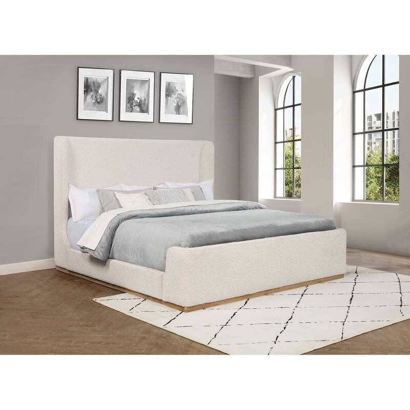 Nala Contemporary Boucle Upholstered Sleigh Bed Cream