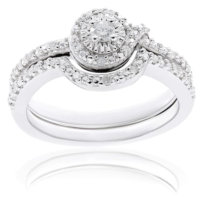 Miadora Sterling Silver 1/7ct TDW Diamond Bridal Ring Set