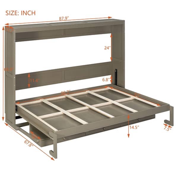 dimension image slide 1 of 2, Queen Wall Murphy Bed with Flip-Down Vanity Desk by Harper&Bright Designs