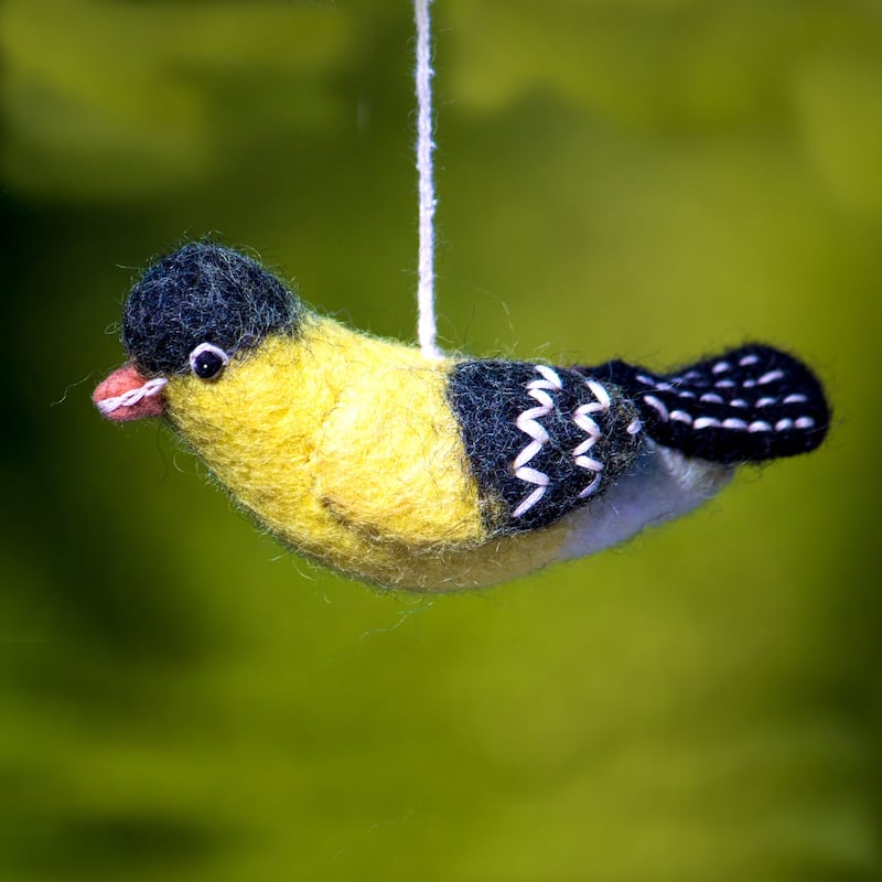 Handmade Wild Woolies Goldfinch Felt Bird Garden Ornament (Nepal)