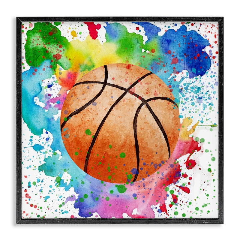 Stupell Basketball with Bright Splash Framed Giclee Art Design By Kim Allen - 24 x 24 - Black