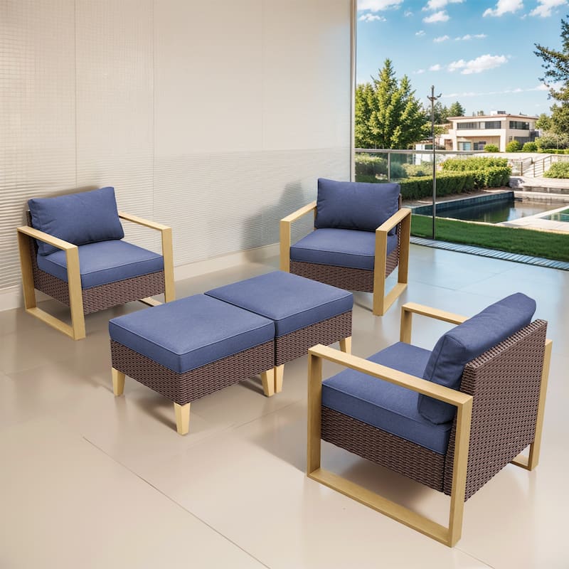 Outdoor Chair Patio Chair Set 5 Pieces - Blue - Brown