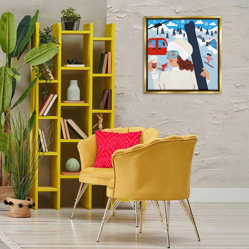 Stupell Sipping Cocoa on Ski Lift Framed Floater Canvas Wall Art Design By Carrie Cantwell