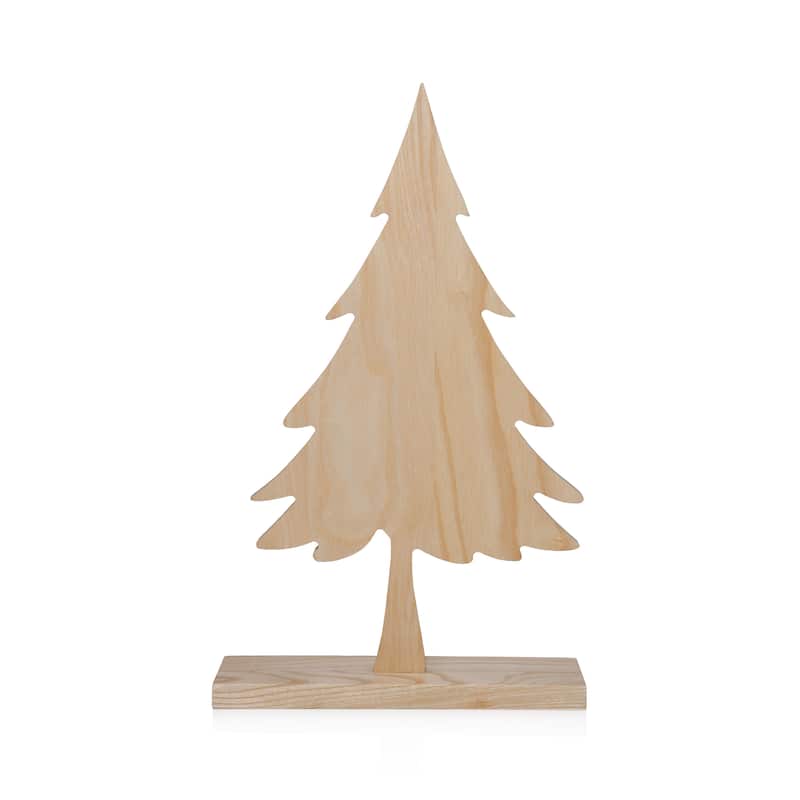 Natural Ash Wood Silhouette Christmas Tree on Base - 16"