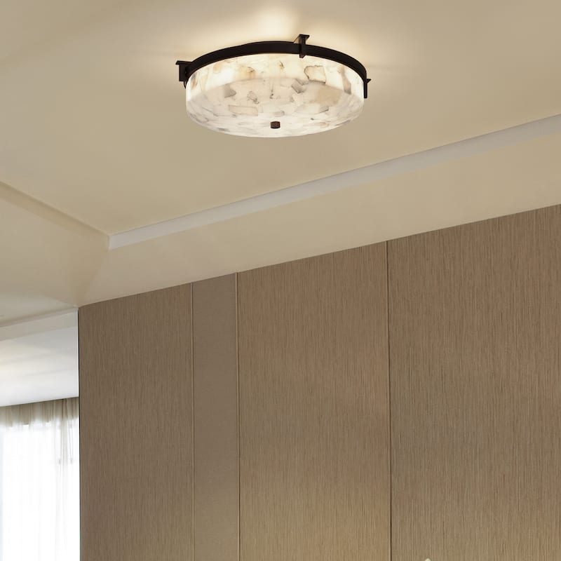 Justice Design Group Alabaster Rocks! Era Dark Bronze 14-inch Round Flush Mount, Alabaster Rocks Shade - Dark Bronze