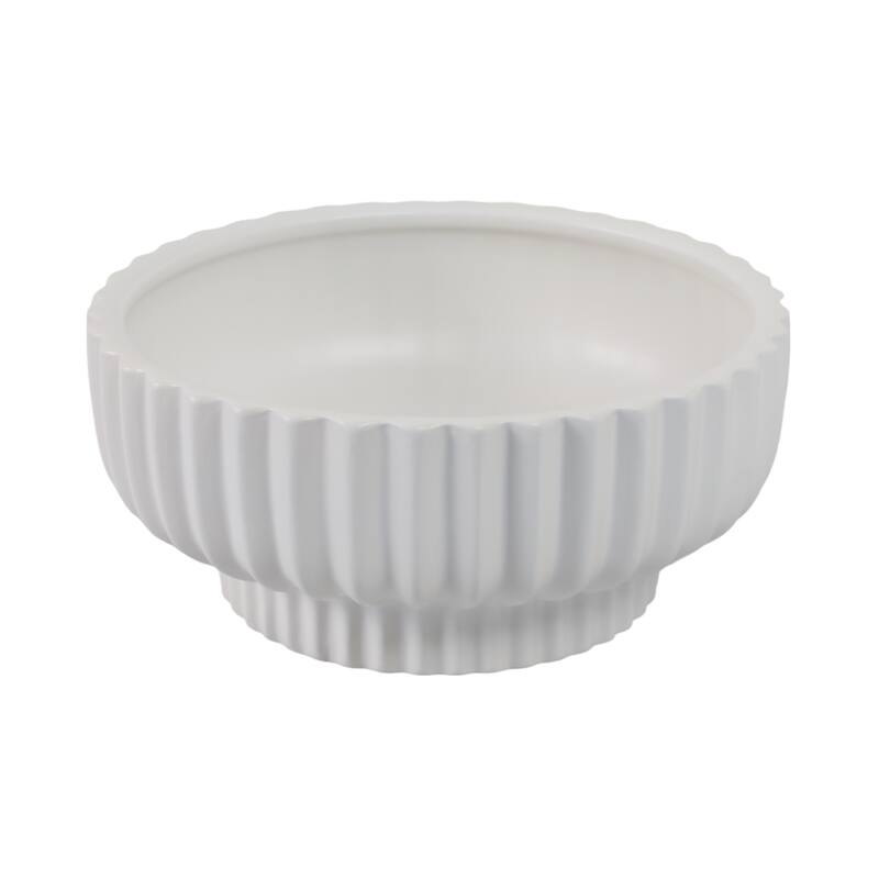 Decorative Ribbed Ceramic Bowl with Matte Finish - 12", White - 12.0"