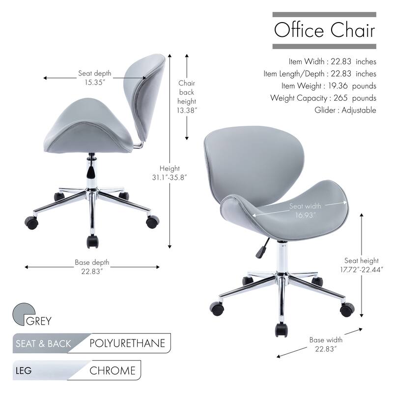 Porthos Home Rudi Office Chair, PU or Fabric or Velvet Upholstery, Chrome Legs