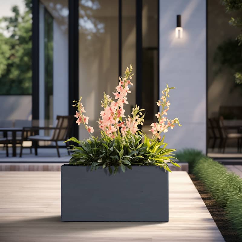 Tall Concrete Rectangle Plant Boxes / Large Indoor and Outdoor Flower Planters - 16 Inch High - Granite Gray