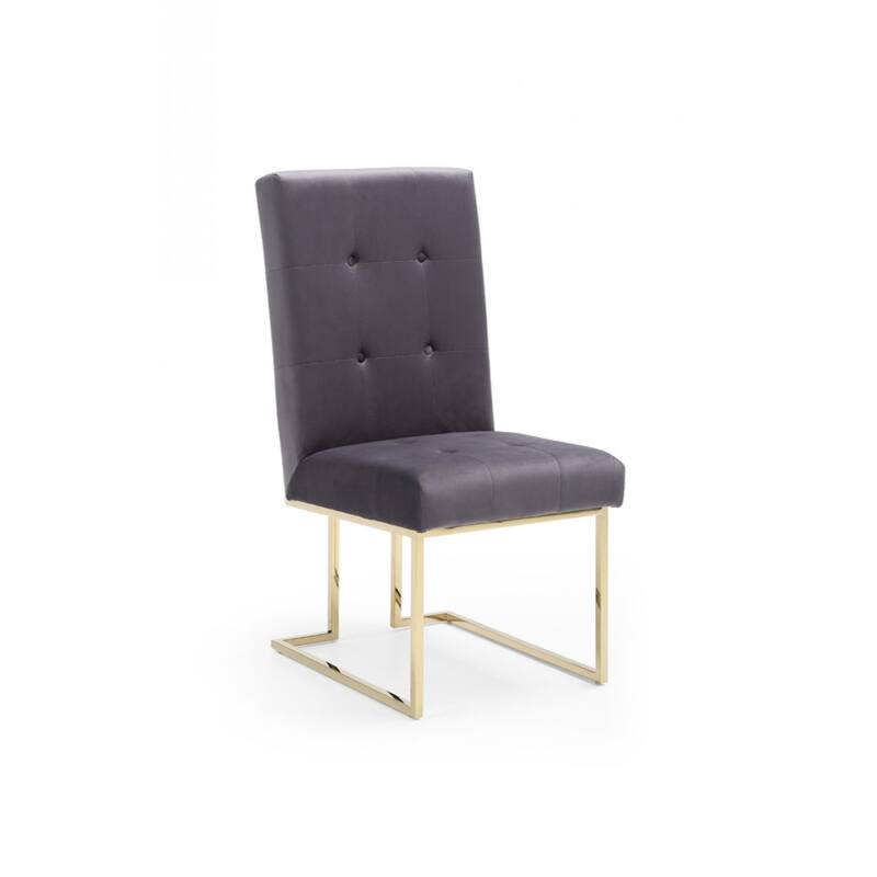 Set of Two Tufted Gray And Gold Upholstered Fabric Dining Side Chairs