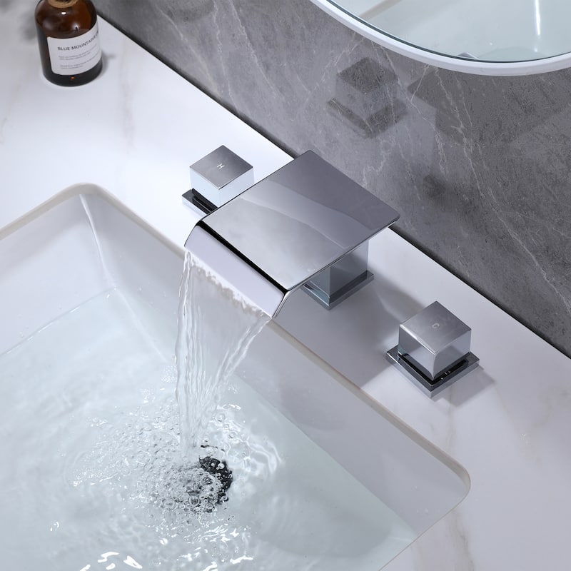Widespread Waterfall Bathroom Sink Faucet, 2-Handle Bathroom Vanity Sink Faucets with Drain Assembly - 8" W×3.64" H