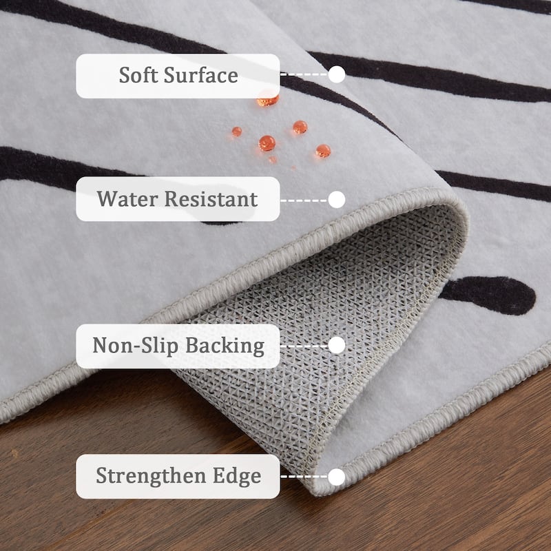 Modern Geometric Area Rug Farmhouse Stripe Area Rug Living Room Stain Resistant Non-Slip Carpet for Bedroom Dining Room